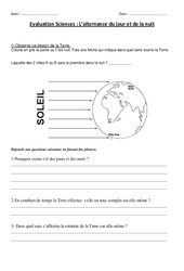 Alternance du jour et de la nuit – Examen Evaluation : 3eme Primaire