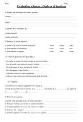 Ombres et lumière – Examen Evaluation : 3eme, 4eme Primaire