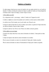 Ombres et lumière – Cours, Leçon – Sciences : 3eme, 4eme Primaire