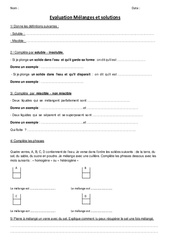 Mélanges et solutions – Examen Evaluation : 3eme Primaire