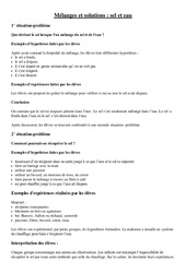 Fiche – Expérience- Fiches Mélanges et solutions (sel et eau) : 3eme Primaire