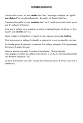 Mélanges et solutions – Cours, Leçon – Sciences : 3eme Primaire