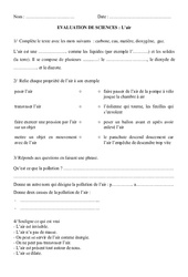 L’air – Examen Evaluation : 4eme, 5eme Primaire