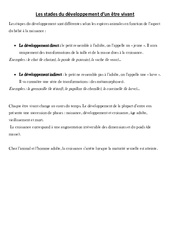 Stades du développement d’un être vivant – Cours, Leçon – Sciences : 3eme, 4eme Primaire