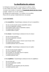 Classification des animaux – Cours, Leçon – Sciences : 4eme Primaire