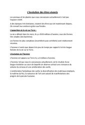 Evolution des êtres vivants – Cours, Leçon – Sciences : 5eme Primaire