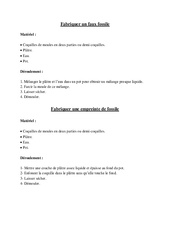 Notice de fabrication d’un fossile – Exercices – Sciences : 5eme Primaire