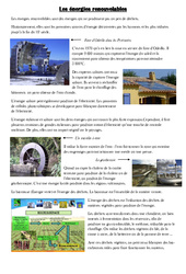 Energies renouvelables – Exercices – Sciences : 4eme, 5eme Primaire