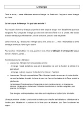 L’énergie – Sciences- Fiches Leçon : 4eme, 5eme Primaire