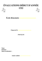 Evaluation – Diagnostique début d’année – Français : 3eme Primaire