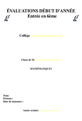 Evaluation diagnostique – Mathématiques : 6eme Primaire
