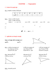 Trigonométrie- Fiches Cosinus, Sinus, Tangente – Angles – Géométrie – Exercices – Examen Contrôle – Mathématiques : 2eme Secondaire