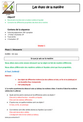 Etats de la matière – Solide – Liquide – Séances : 1ere Primaire