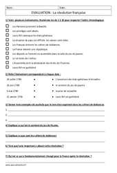 Révolution française – Examen Evaluation : 4eme, 5eme Primaire