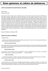 Etats généraux et cahiers de doléances – Révolution française – Questionnaire – Temps modernes : 4eme, 5eme Primaire