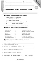 L’accord du verbe avec son sujet - CM1 - Evaluation - Bilan - PDF à imprimer