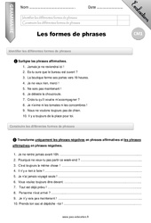 Les formes de phrases - CM1 - Evaluation - Bilan - PDF à imprimer