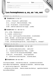 Les homophones a,as,à et on, ont - CM1 - Evaluation - Bilan - PDF à imprimer