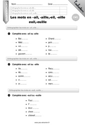 Les mots en -euil, -euille, -ail, -aille - CM1 - Evaluation - Bilan - PDF à imprimer