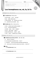 Les homophones ou ,où , la ,là l'a - CM1 - Evaluation - Bilan - PDF à imprimer