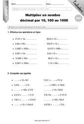Multiplier un nombre décimal par 10, 100 ou 1000 - CM2 - Evaluation - Bilan