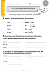 Comment décomposer un nombre décimal. - CM1 - Exercices  - PDF à imprimer