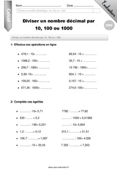 Diviser un nombre décimal par 10, 100 ou 1000 - CM2 - Evaluation - Bilan