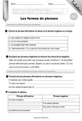 Les formes de phrases - Evaluation - Bilan - CE1 - PDF à imprimer