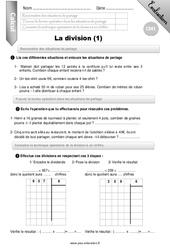 Division à un chiffre - Evaluation - Bilan - CM1 - PDF à imprimer