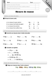 Mesure de masse - Evaluation - Bilan - CM1 - PDF à imprimer