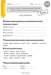 Préfixes - Exercices avec correction - CM1 - PDF à imprimer