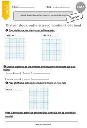 Diviser deux entiers avec quotient décimal - CM2 - Exercices  - PDF à imprimer