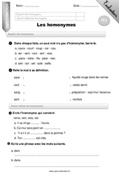 Homonymes - Evaluation - Bilan - CE1 - PDF à imprimer
