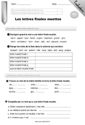 Lettres finales muettes - CE1 - Evaluation - Bilan - PDF à imprimer