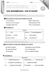 Homophones a- à et on -ont - CE1 - Evaluation - Bilan - PDF à imprimer