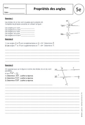 Propriété des angles - 5ème - Exercices corrigés - PDF à imprimer