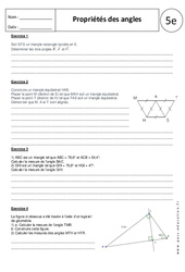 Propriété des angles - Exercices corrigés - 5ème - PDF à imprimer