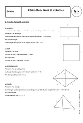 Périmètres - Aires - Volumes - Cours - 5ème - PDF à imprimer