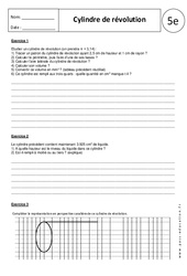 Cône de révolution - Cylindre - 5ème - Exercices corrigés - PDF à imprimer