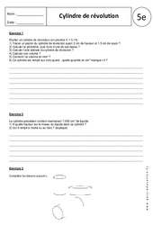 Cylindre - Cône de révolution - Exercices corrigés - 5ème - PDF à imprimer