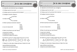 Je lis des consignes – Ce1 – Exercices de lecture – Cycle 2 - PDF à imprimer