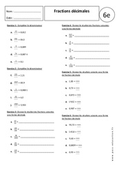 Fractions décimales – Exercices corrigés – 6ème - Ecritures fractionnaires - PDF à imprimer