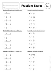 Fractions égales – 6ème - Exercices corrigés – Ecritures fractionnaires - PDF à imprimer