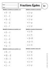Fractions égales – Exercices corrigés – 6ème - Ecritures fractionnaires - PDF à imprimer