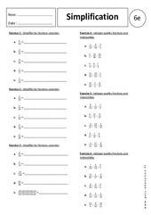 Simplification – Exercices corrigés – 6ème - Ecritures fractionnaires - PDF à imprimer