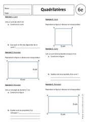 Quadrilatères - Exercices corrigés - 6ème - Géométrie - Carré - Rectangle - PDF à imprimer
