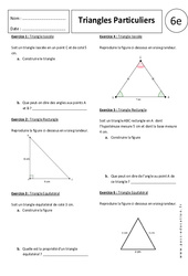 Triangles particuliers - 6ème - Exercices corrigés - Triangle Isocèle - Triangle Rectangle - Triangle Equilatéral - PDF à imprimer