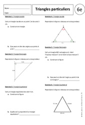 Triangle isocèle - Triangle rectangle - Triangle équilatéral - Exercices corrigés - 6ème - PDF à imprimer