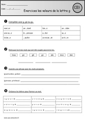 Révisions - Valeurs de la lettre [g] - [ʒ] – Ce1 – Cycle 2 - PDF à imprimer