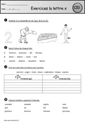 Exercices - La lettre x - Ce1 – Cycle 2 - Etude des sons - PDF à imprimer